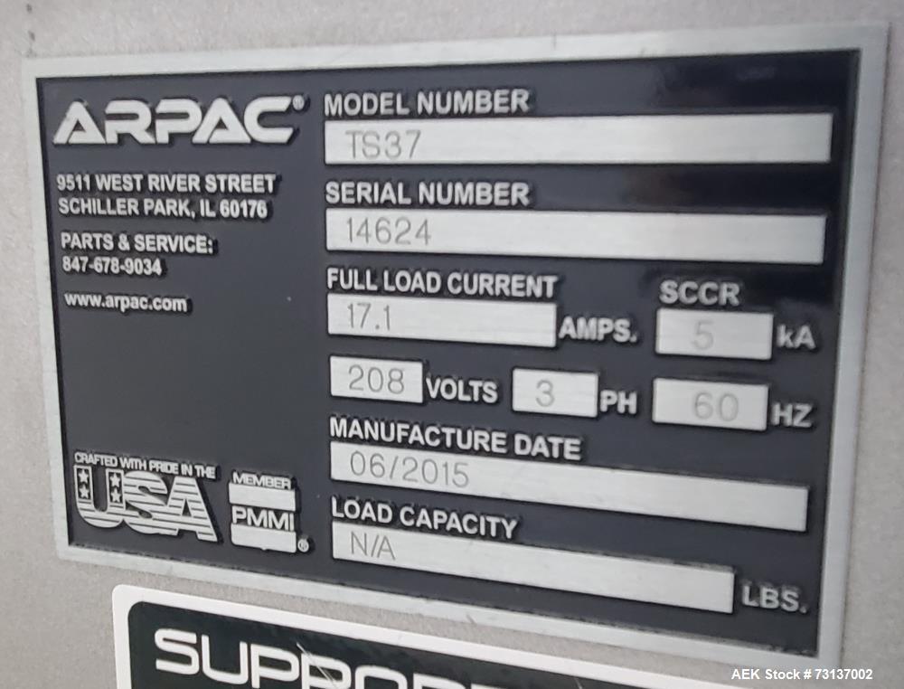 Arpac TS37 Continuous Motion Shrink Wrapper with Arpac VT12248 Shrink Tunnel